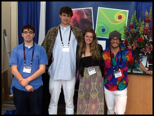 Classmates Riley Mayes, Thomas Slack, Emily Reynolds, and William Duhe at the APS April Meeting.