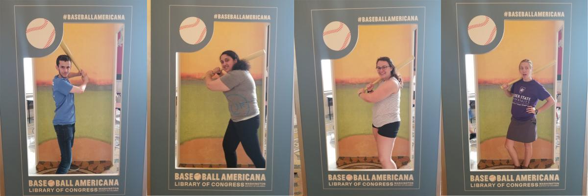  Nathan Foster, Sarah Monk, Mikayla Cleaver, and Amanda Williams at the Baseball Americana photo booth.