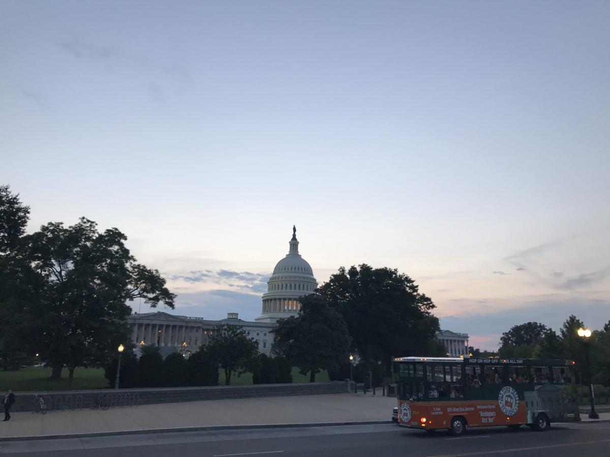 View of the Capitol Building from the Library of Congress entryway.