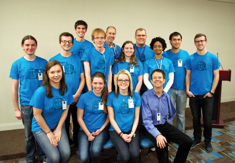 A contingent of the Mines SPS chapter poses with Eric Cornell, keynote speaker at the spring Zone 14 Meeting hosted by the United States Air Force Academy. Cornell will also be a keynote speaker at the 2016 Sigma Pi Sigma Congress. Photo courtesy of the Mines SPS chapter