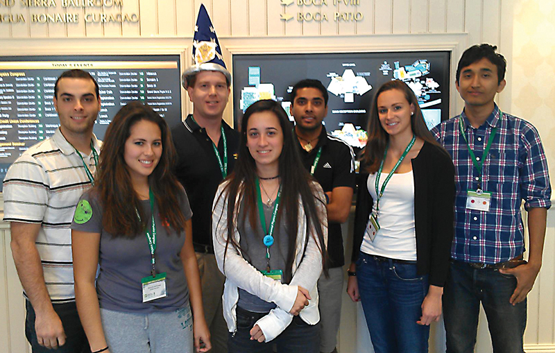 Sean Bentley (in the wizard hat) with Adelphi University students (l to r) Bill Miller, Danielle Sofferman, Jess Scheff, Binayak Kandel, Monika Mohacsi, and Sajan Shrestha at PhysCon 2012.