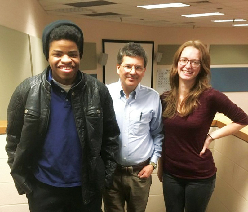 Drace Adams and Samantha Tietjen with CSU alumnus Dr. David C. Spelic during his visit to CSU’s SPS chapter. Photo courtesy of Kiril Streletzky.