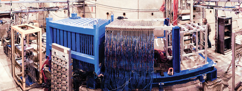 The CALICE tungsten calorimeter prototype at CERN uses a resistant plate chamber with conductive glass. Photo courtesy of CERN.