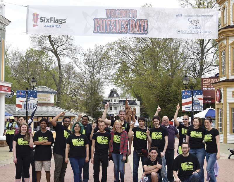 SPS volunteers from Pennsylvania State University pose for a photo before Six Flags America Physics Day. Photos by Matt Payne.