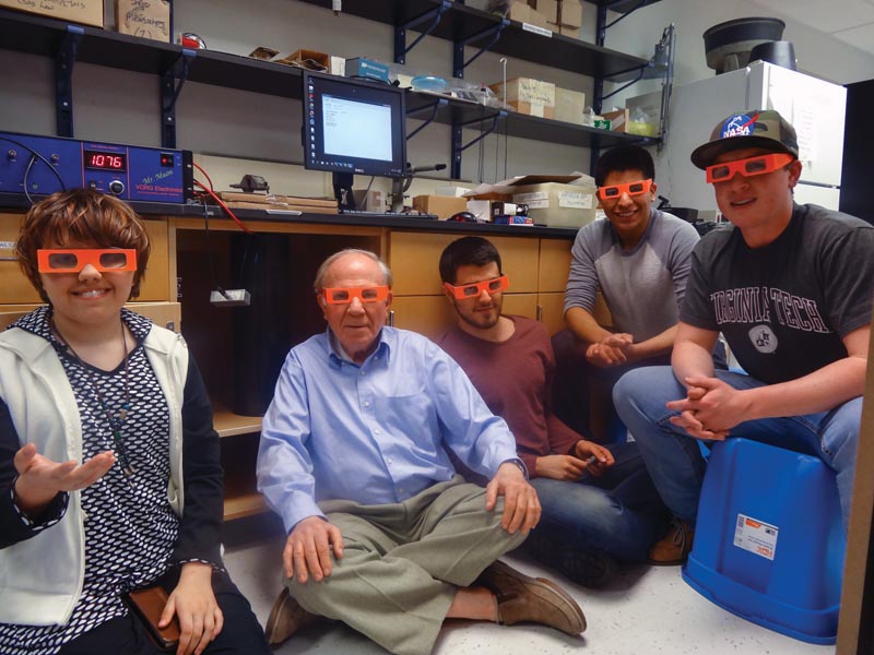 Pictured left to right - Cioli Barazandeh, Dr. Walerian Majewski, Sepehr Samiei, Jorge Del Carpio Arispe, and Brady Murphy, student SPS members and advisor of Northern Virginia Community College. Photo courtesy of Dr. Walerian Majewski