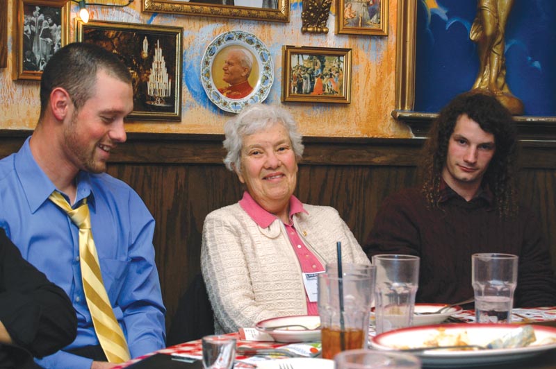 After speaking at an undergraduate research session in 2010, Dr. Rubin enjoys a meal and good fellowship with the SPS students in attendance. Photos courtesy of the American Institute of Physics.