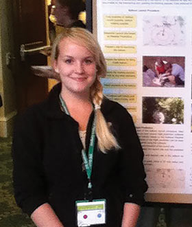 Danielle Weiland presenting at PhysCon 2012 on behalf of the Wisconsin Space Grant Consortium High Altitude Balloon Launch Team. Photo courtesy of Eric Ireland.