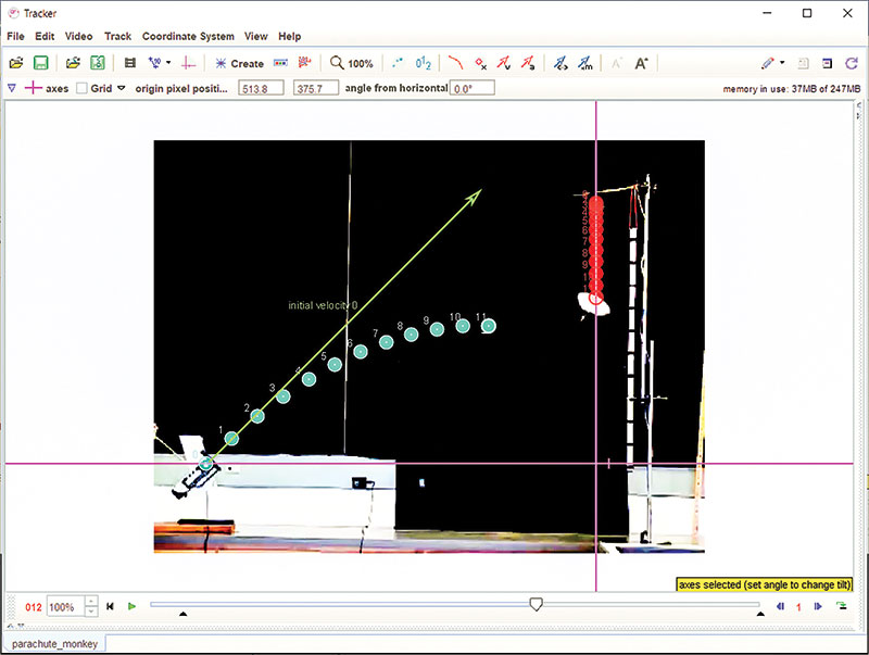  Screen capture from the Tracker project “Monkey with a Parachute,” by students at Cabrillo College.