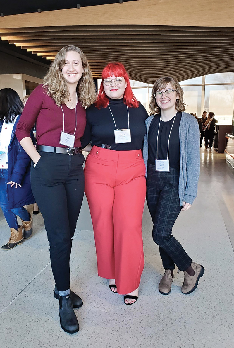  Smith SPS members and senior physics majors at CUWiP 2020 (left to right - Olivia Cooper, Michaela Guzzetti, Simona Miller). Photo courtesy of Tina Guzzetti. 