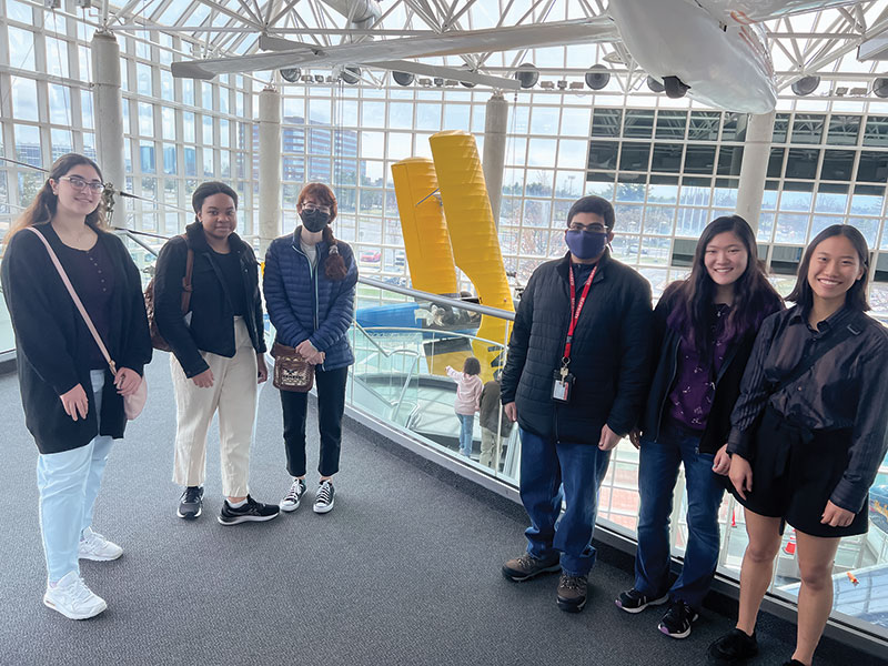 Participants in SBU’s physics and astronomy mentoring program visit a local aviation museum. Photos by Sara Kurdi.