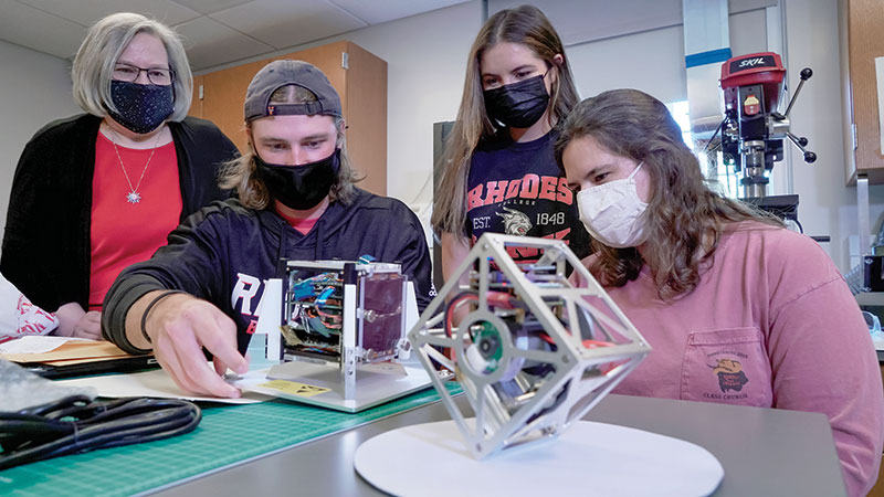  Professor Ann Viano, Benjamin Wilson, Giuliana Hofheins, and Olivia Kaufmann. Photo by Ethan van Drimmelen.