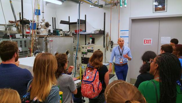 The interns getting a behind-the-scenes look into NASA's SAM program.