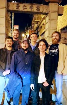 University of West Florida students, David Smith, Kevin Francis, Spencer Leper, Andrew Truman, and James Amos, and Birmingham-Southern College student, David Goodloe, posing in Chinatown. (Photo Credit: David Smith)