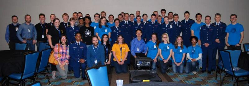 Students from the United States Air Force Academy, Colorado School of Mines, Colorado Mesa University, University of Colorado-Denver, Metropolitan State University of Denver and University of Wyoming posing with Nobel Laureate Eric Cornell