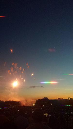 LED streetlights have a spiky, unusual spectrum. Though it peaks in the orange, this firework clearly radiates all wavelengths of visible light.