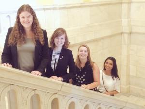 Standing on stairs in the Cannon building