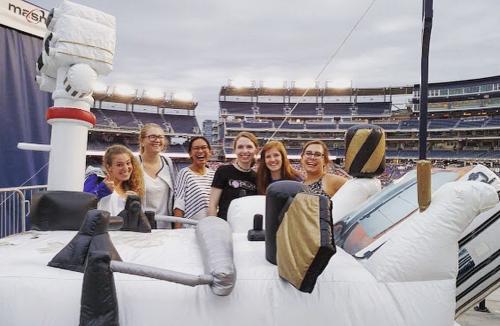 Interns with the inflatable rover