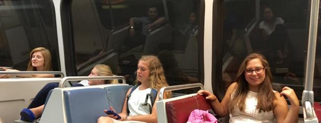 My attempt at a picture of our group on the metro, see Demitri, Vanessa, Jose and Isabel in the window reflection?