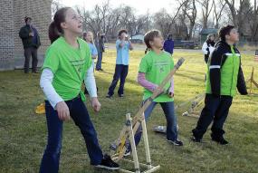 Competitors watch the egg they launched fly through the air. Photo by Jason Stock.