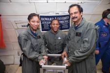 the microgravity team poses for a snapshot with their experimental rig